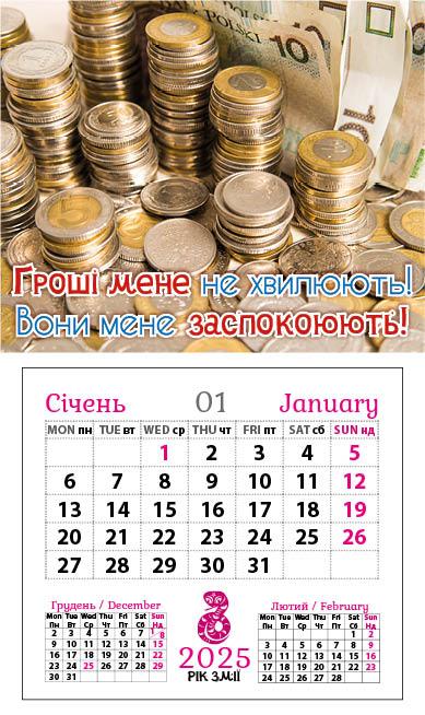 Календар-магніт 2025 Гроші мене не хвилюють! Вони мене заспокоюють!