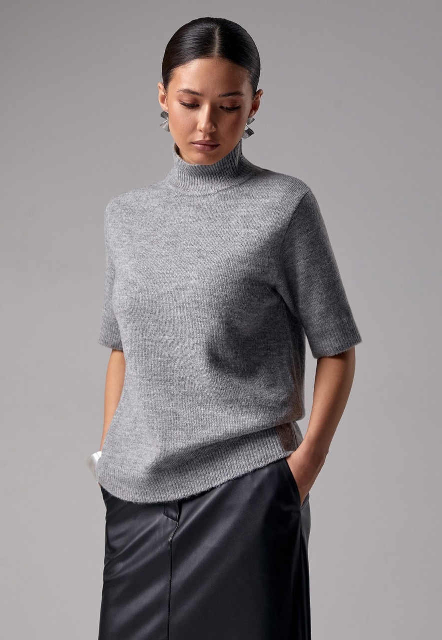 Джемпер жіночий з коротким рукавом з вовною мериноса, сірий колір. Модель 2797