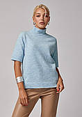 Джемпер жіночий з коротким рукавом з вовною мериноса, блакитний колір. Модель 2797