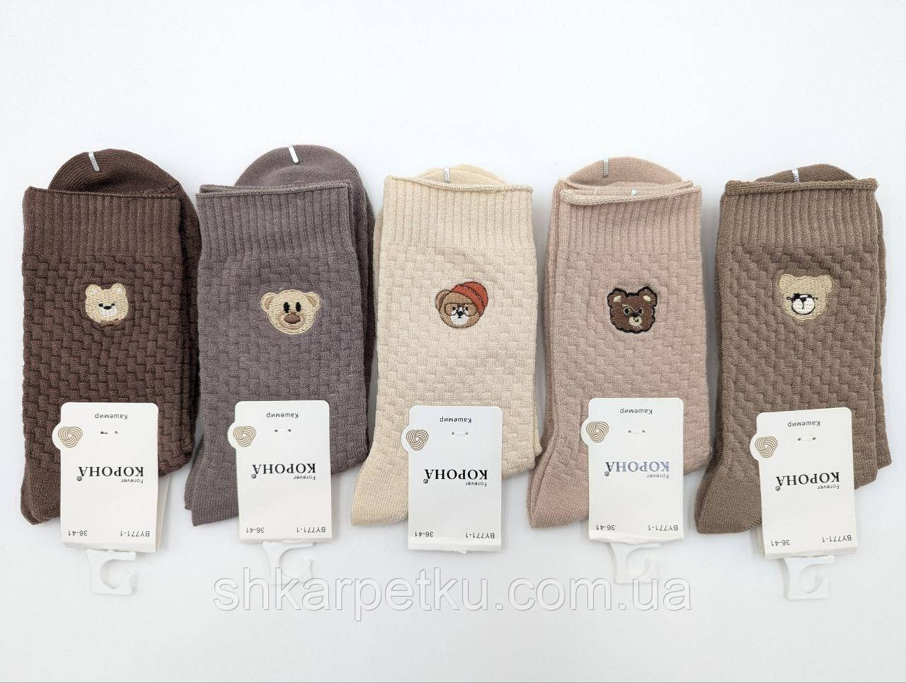 Зимові шкарпетки для жінки Корона кашемір високі тонкі зі звірятками, розмір 36-41, 10 пар/уп. асорті, фото 1