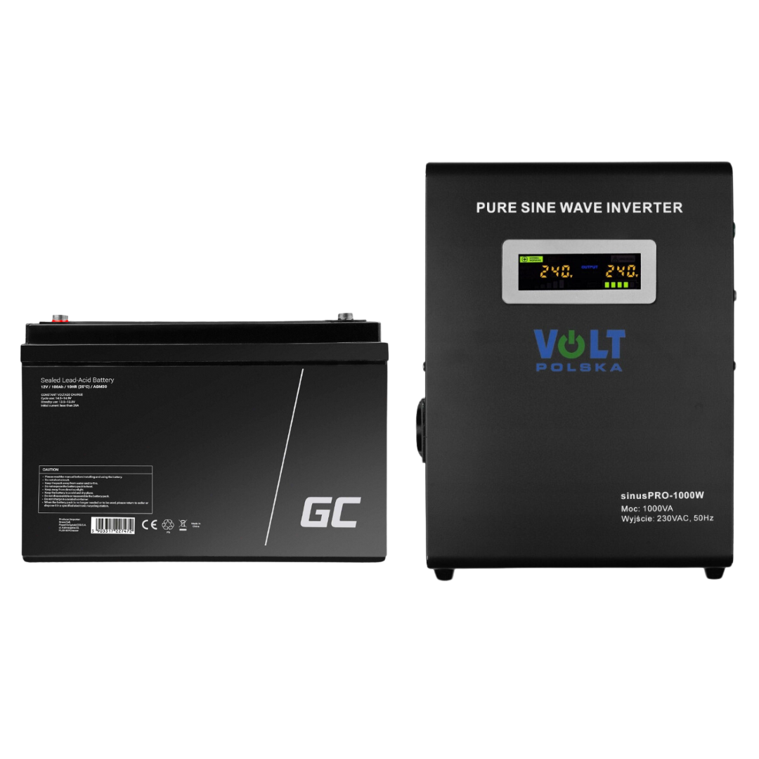 Аварійний комплект живлення Volt Polska SINUS PRO 1000 W 12/230V 700/1000W + Акумулятор Green Cell AGM VRLA 100Ah 12V