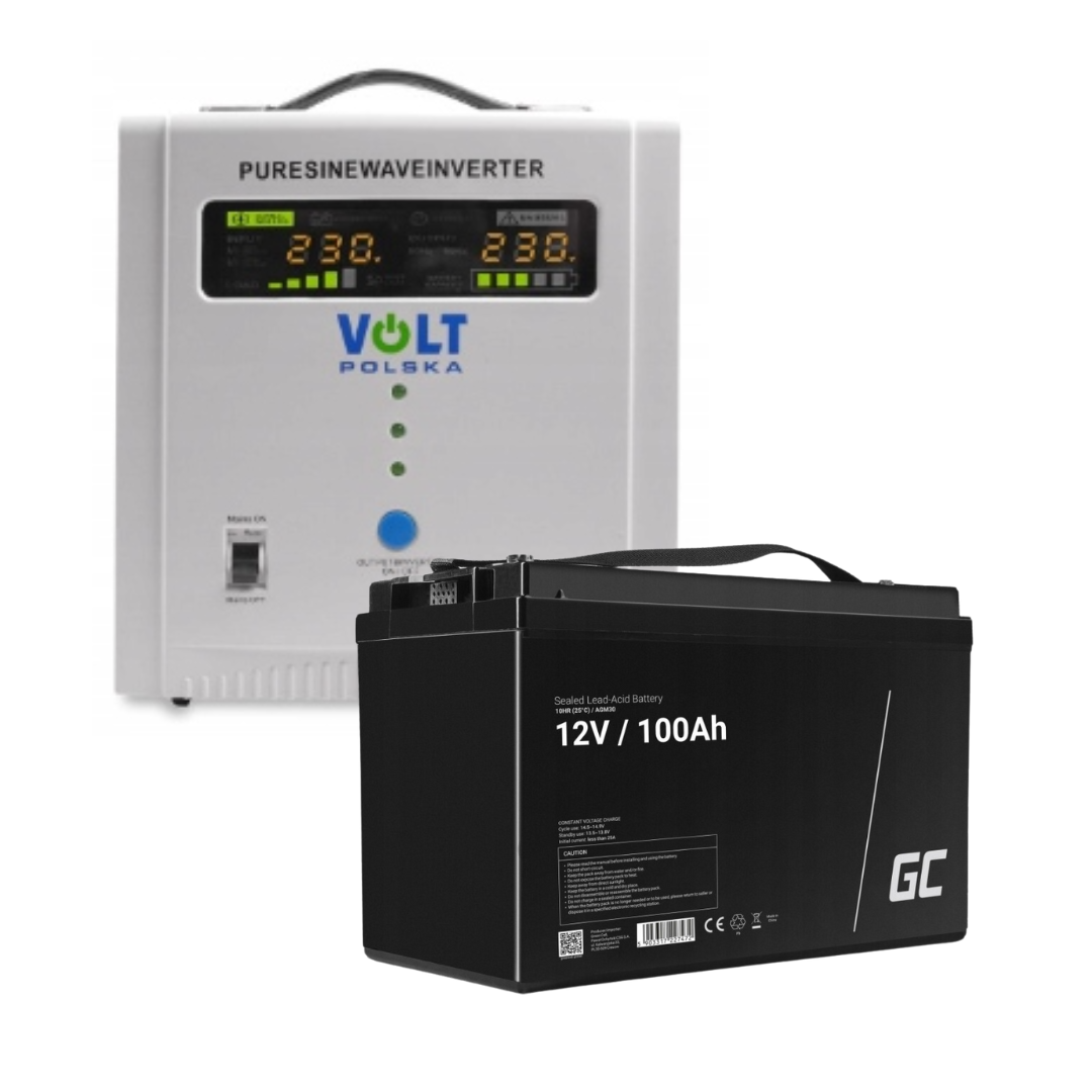 Аварійний комплект живлення Volt Polska SINUS PRO 2000 E 12/230V 1250/2000W + Акумулятор Green Cell AGM 100Ah 12V