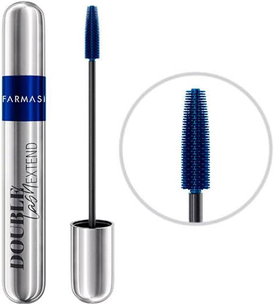 Синя Туш для вій об'єм і довжина з двома щіточками, подвійна Double Lash Extend, 12 мл Make Up Farmasi