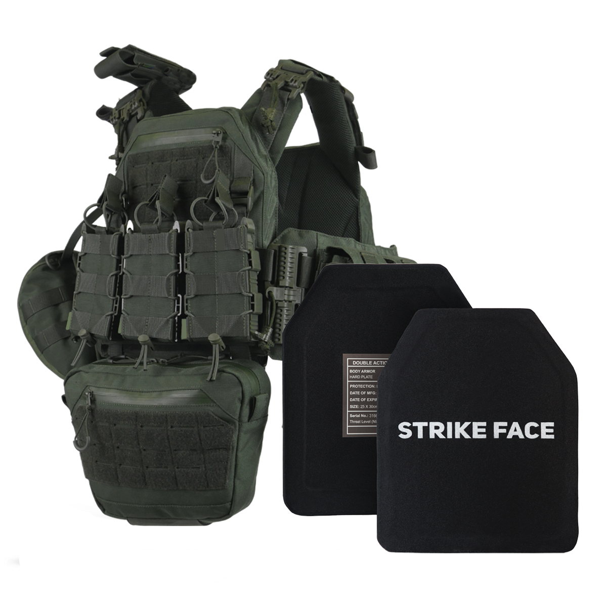 Бронежилет 6 класу захисту Греція Double Action Defence + 9 підсумків Олива, фото 1