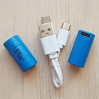 2 Акумулятори CR123A (CR123, 16340) із заряджанням через Type-C + кабель WinPow Blue