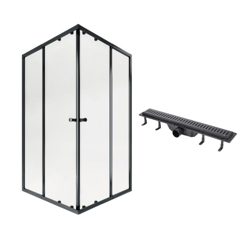 Комплект для душа Qtap: Душова кабіна Pisces BLA107-9SC5, квадрат, 75-90x75-90, скло 5мм Clear + Лінійний трап, фото 1