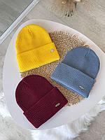 Жіноча Шапка Брі Однотонна Базова Подвійна З Відворотом Оверсайз 3 Кольори Жовта Бордова Синя Ador