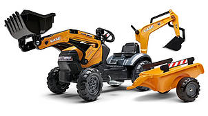 Дитячий трактор на педалях з причепом, переднім та заднім ковшами Falk 967N CASE CE (колір - помаранчевий)