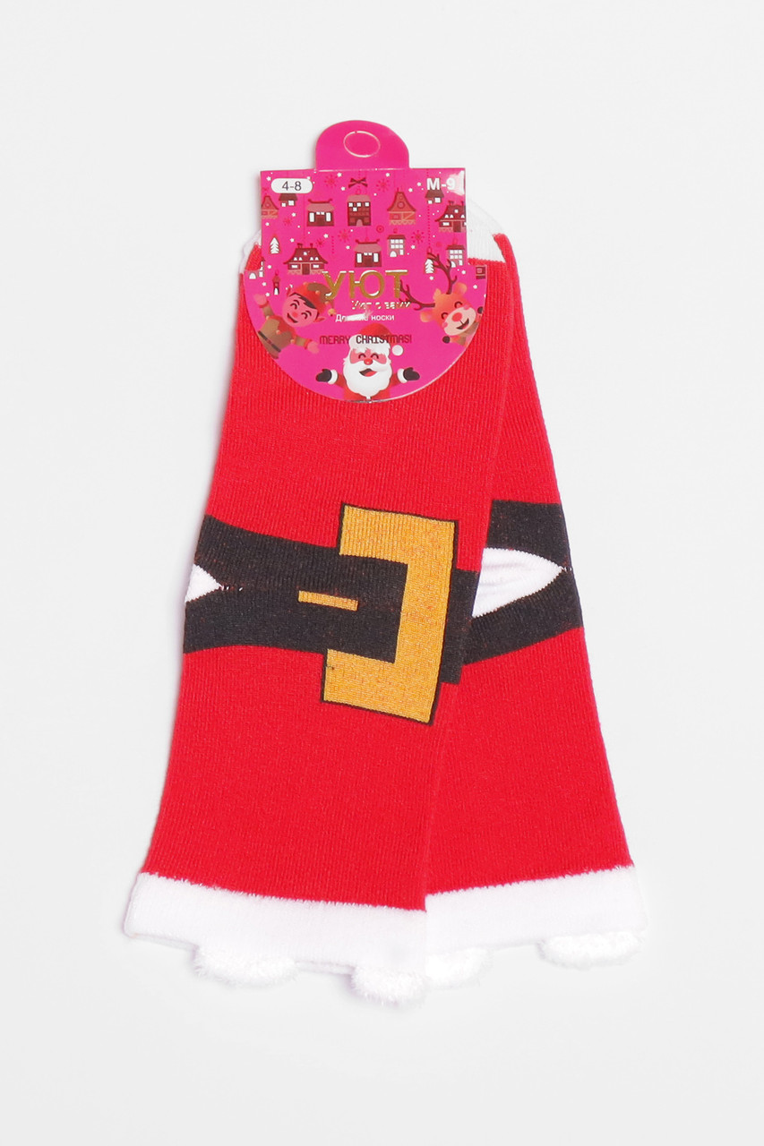Шкарпетки дитячі з новорічним принтом червоного кольору р.4-8 190978S, фото 1