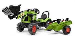 Дитячий трактор на педалях з причепом, переднім ковшом Falk 2040AM CLAAS ARION (колір - зелений)