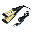 Потрійна плойка для волосся 55 W "Kemei KM-2022" Чорно-золотий, плойка 3 хвилі — стайлер для локонів, фото 4