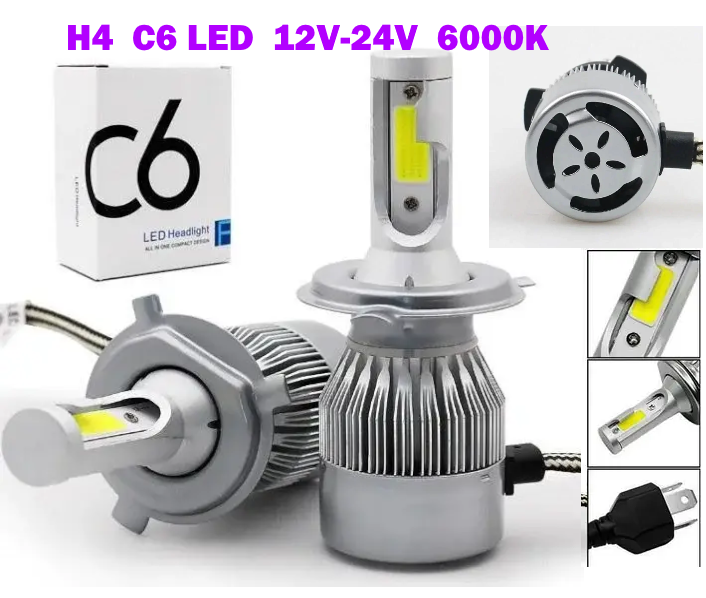 Світлодіодні лампи C6 LED H4 12 V-24 V 6000 K CHIP COB (метал. корпус) радіатор із вентилятором