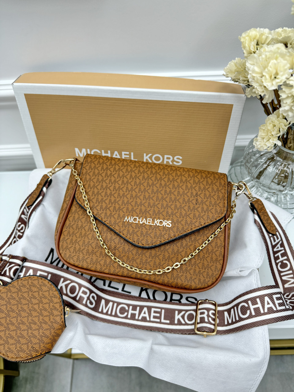 Сумка жіноча Michael Kors крос-боді 2 в 1 Майкл Корс теракотовий, фото 1