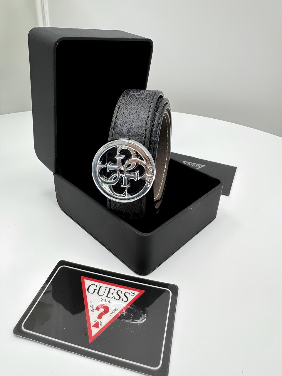 Жіночий ремінь Guess Гесс чорний срібло, фото 1