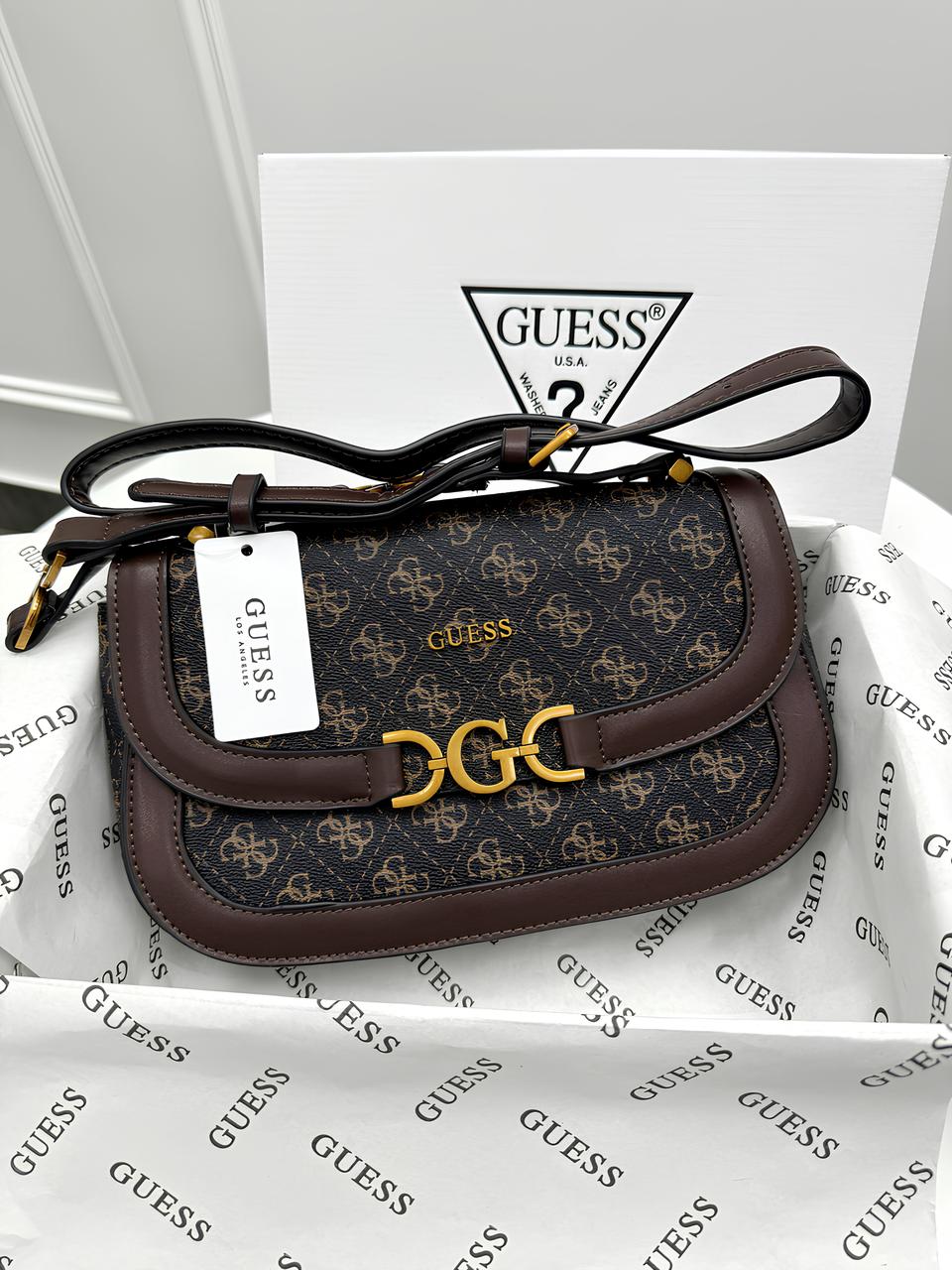 Сумка жіноча Guess коричневий через плече Гесс, фото 1