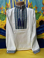 Вишиванка підліткова для хлопчика з довгим рукавом льон розмір 7-12 років, білого кольору