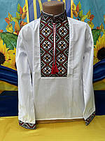 Вишиванка підліткова для хлопчика з довгим рукавом поплін розмір 7-12 років, білого кольору