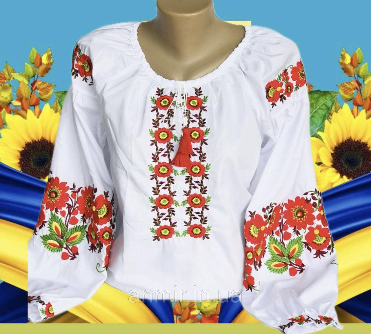 Вишиванка підліткова КВІТИ поплін бохо для дівчинки 12-15 років, білого кольору