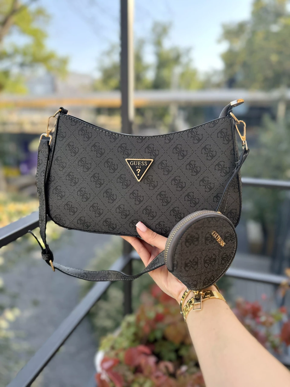 Сумка Женская Гес Багет Брендовая 2 В 1 Серая Кожаная Сумочка Guess ...