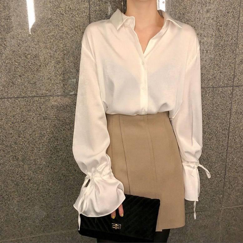 Біла сорочка жіноча атласна з рукавами ліхтариками (р. 42-44) 10131082, фото 1