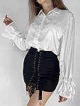 Біла сорочка жіноча атласна з рукавами ліхтариками (р. 42-44) 10131082, фото 2
