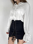 Біла сорочка жіноча атласна з рукавами ліхтариками (р. 42-44) 10131082, фото 5