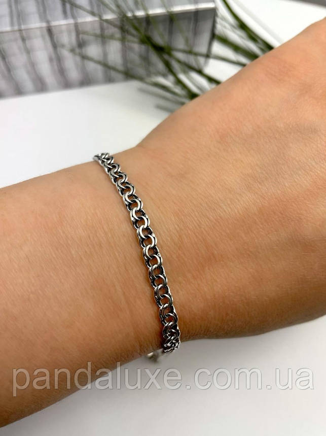 Браслет срібний на руку Бісмарк плоский з чорнінням, ширина 4 мм, фото 1