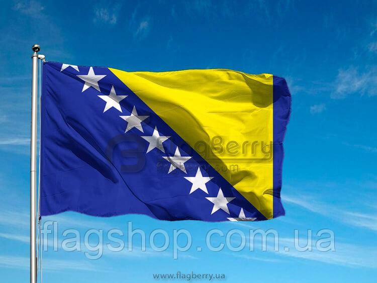Прапор Боснії та Герцеговини, 60х90 см, штучний шовк, односторонній друк, кишеня під древко