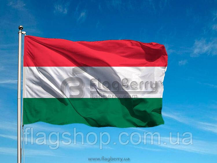Прапор Угорщини, 60х90 см, штучний шовк, односторонній друк, кишеня під древко