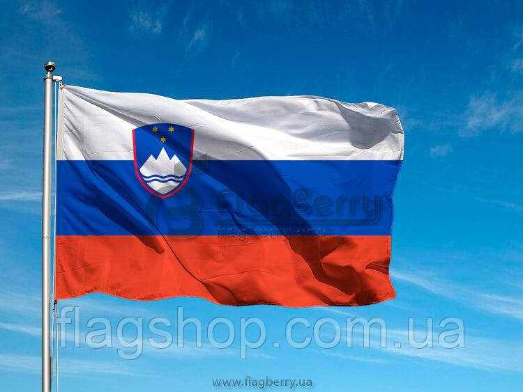 Прапор Словенії, 60х90 см, штучний шовк, односторонній друк, кишеня під древко