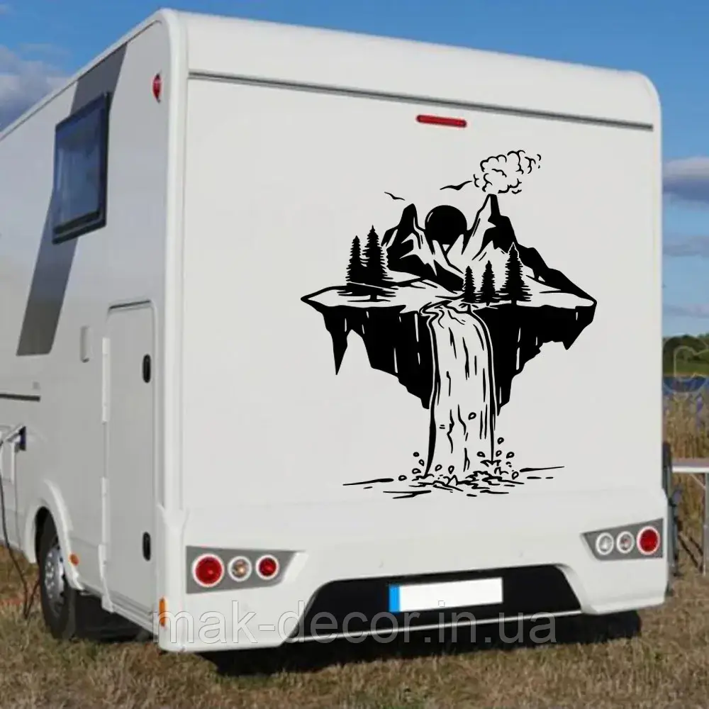 Вінілові наклейки на авто " Водоспад, гори і ліс "  60х98 см