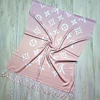 Теплий зимовий палантин Louis Vuitton. Натуральний турецький кашеміровий шарф Луі Вітон Персиково- Бузковий