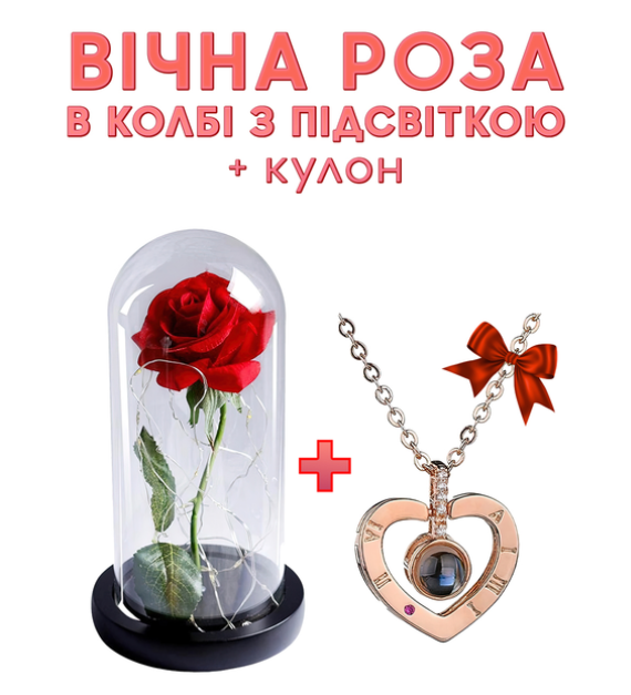 Троянда в скляній колбі з LED-підсвіткою Червона + Подарунок, фото 1