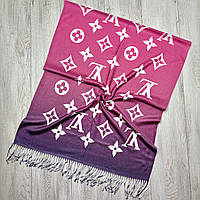 Теплий зимовий палантин Louis Vuitton. Натуральний турецький кашеміровий шарф Луі Вітон Сіро-Рожевий