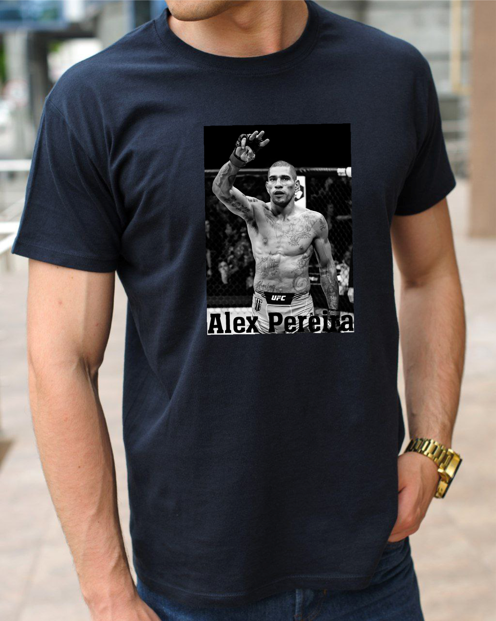 Футболка бавовняна для боксу та єдиноборств, футболка принт Алекс Перейра, одяг боксерською тематикою розмір S, фото 1