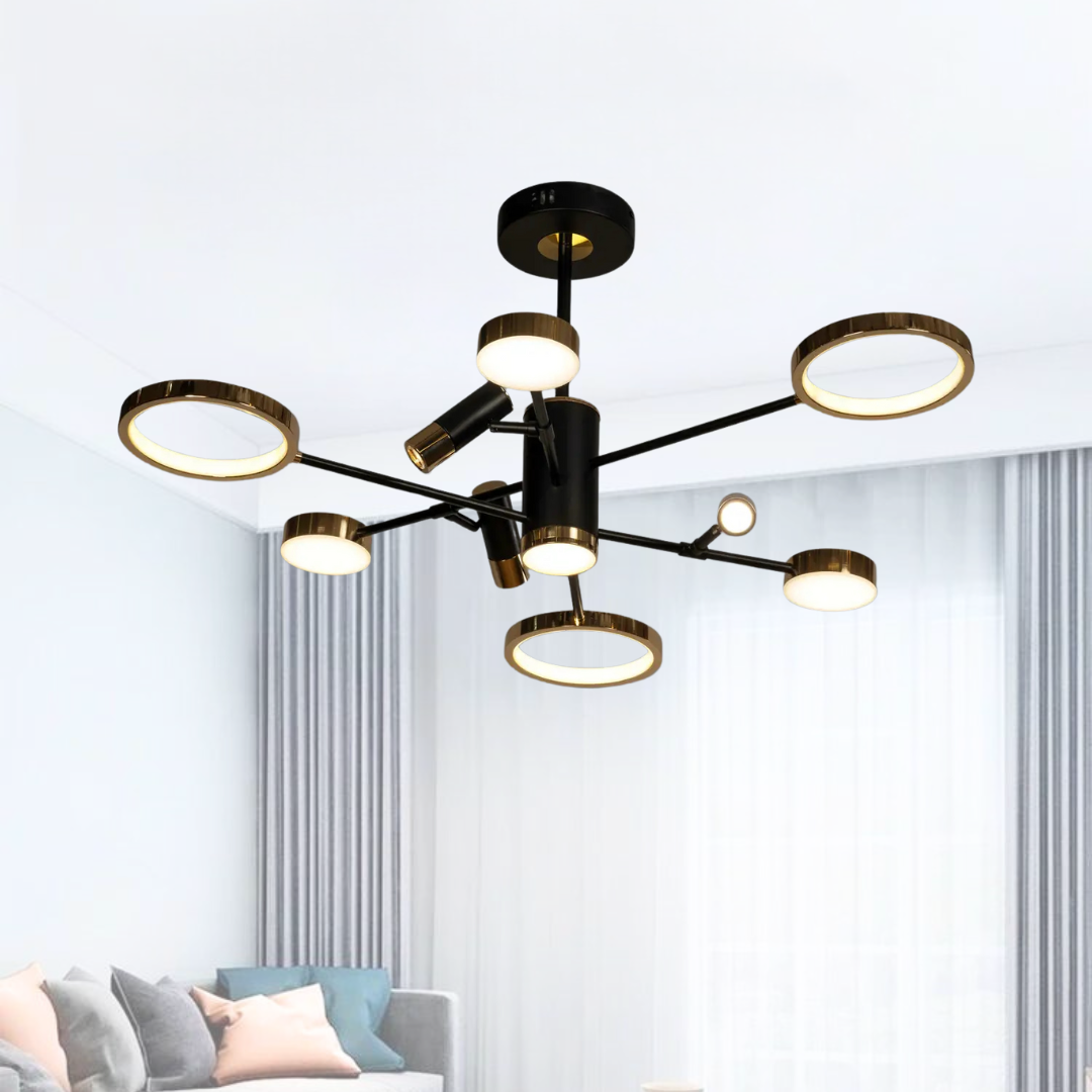Люстра Led модерн стельова SVET 112W до 20 кв.м колір Чорний + Золото SY-16064/3+3+1 BK+FGD