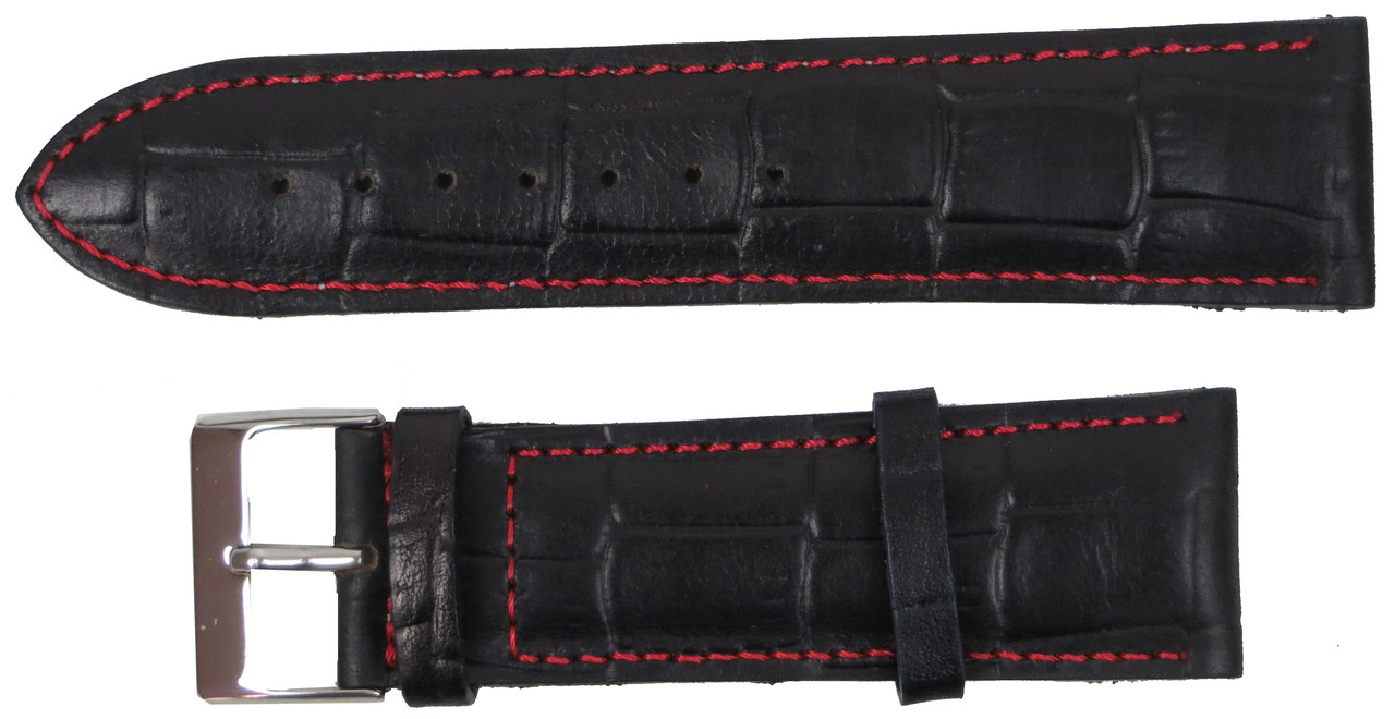 Шкіряний ремінець для годинника під крокодила Mykhail Ikhtyar Ш24 мм чорний, фото 1