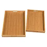 Піднос з бамбука для сніданку набір 2 шт, комплект бамбукових підносів різних розмірів, фото 4