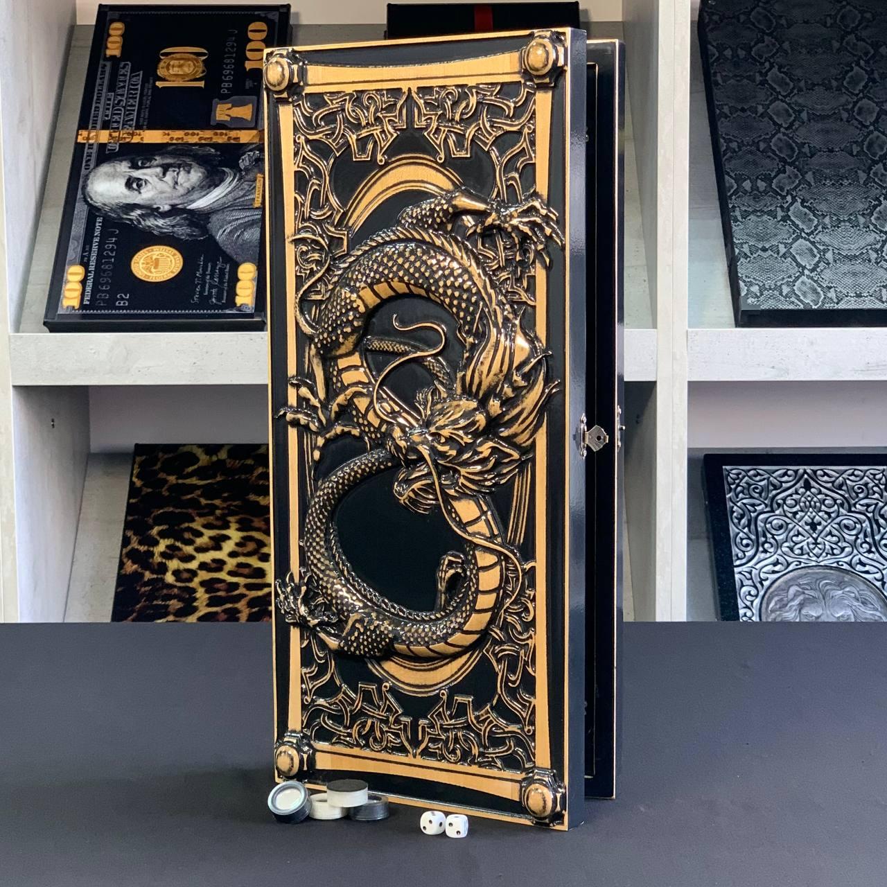 Нарди дерев'яні Велич Дракона 50×23см довгі та короткі нарди, фото 1