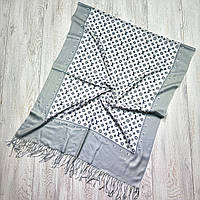 Теплий кашеміровий палантин Louis Vuitton. Натуральний турецький зимовий шарф Луі Вітон Зелено-сірий