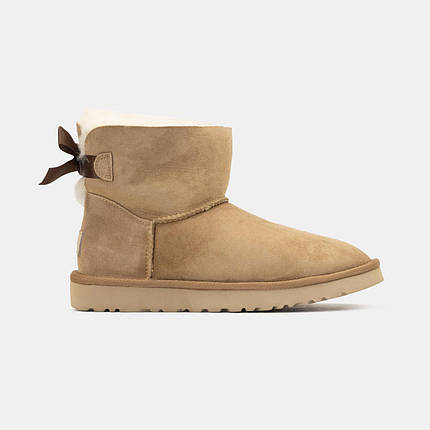 Зимові Жіночі Черевики UGG Classic Mini Bailey Bow Light Brown / УГГ Класік Міні Бейлі Боу Світло Чорні, фото 1