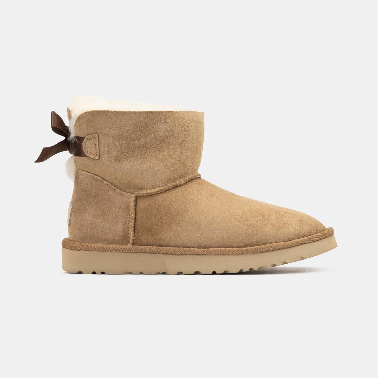 Зимові Жіночі Черевики UGG Classic Mini Bailey Bow Light Brown / УГГ Класік Міні Бейлі Боу Світло Чорні