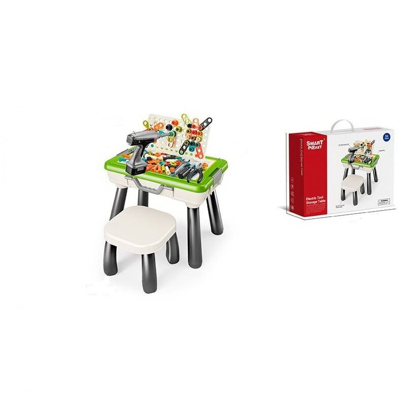 Ігровий столик із мозаїкою SY 007, 109 деталей, стіл 50х33х39.5 см, стільчик, електричний шурупокрут, фото 1