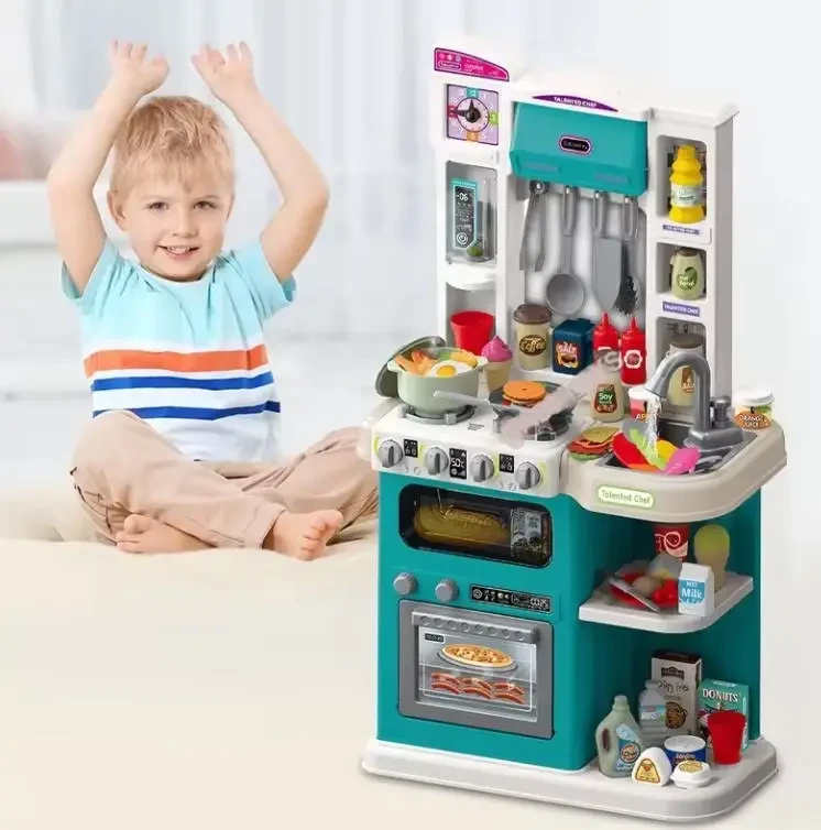 Велика інтерактивна ігрова кухня 92 предмети світло звук пар вода посуд для рольових ігор із побутовою технікою, фото 1
