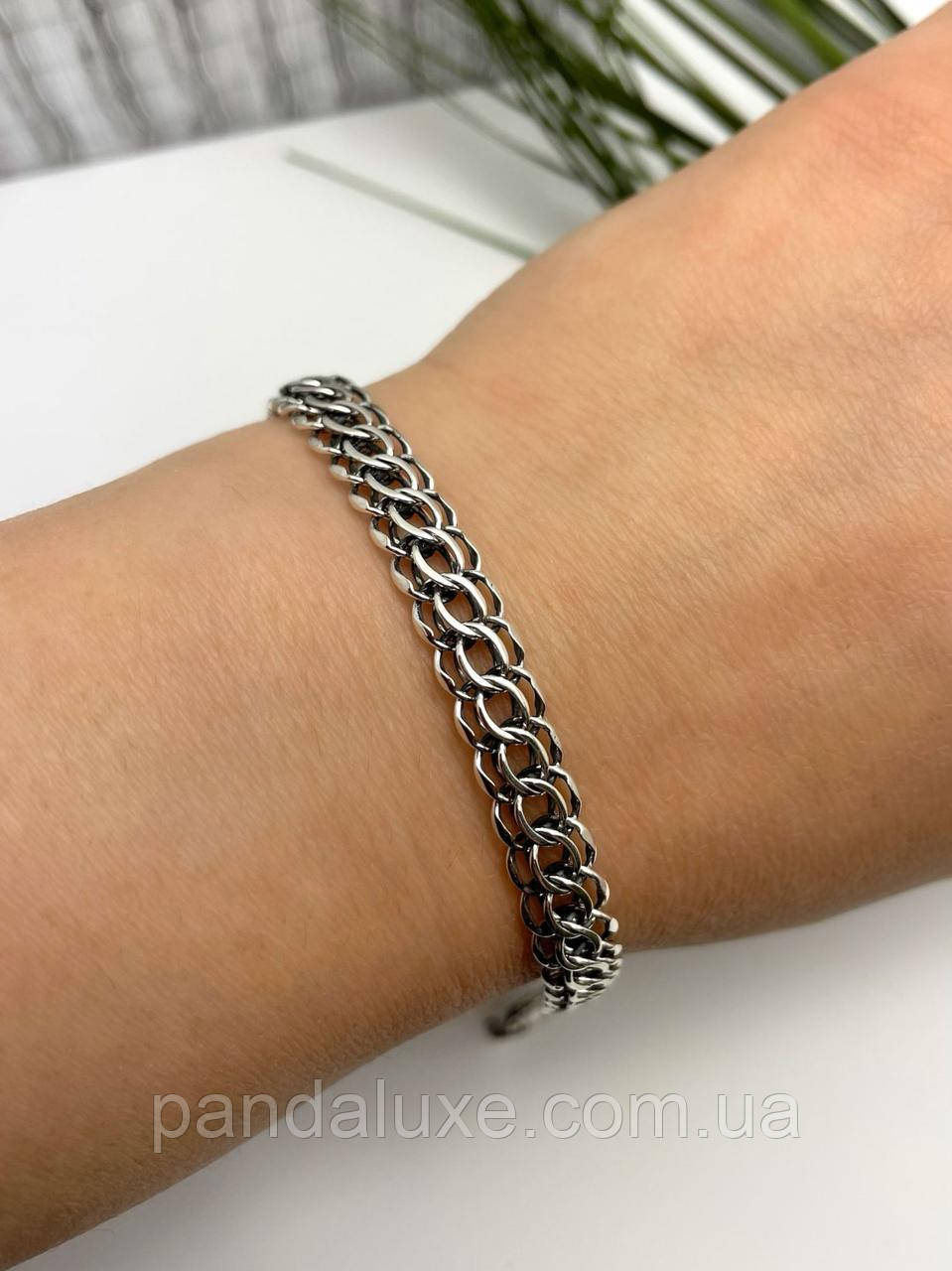 Браслет срібний з чорнінням Пітон, ширина 7 мм