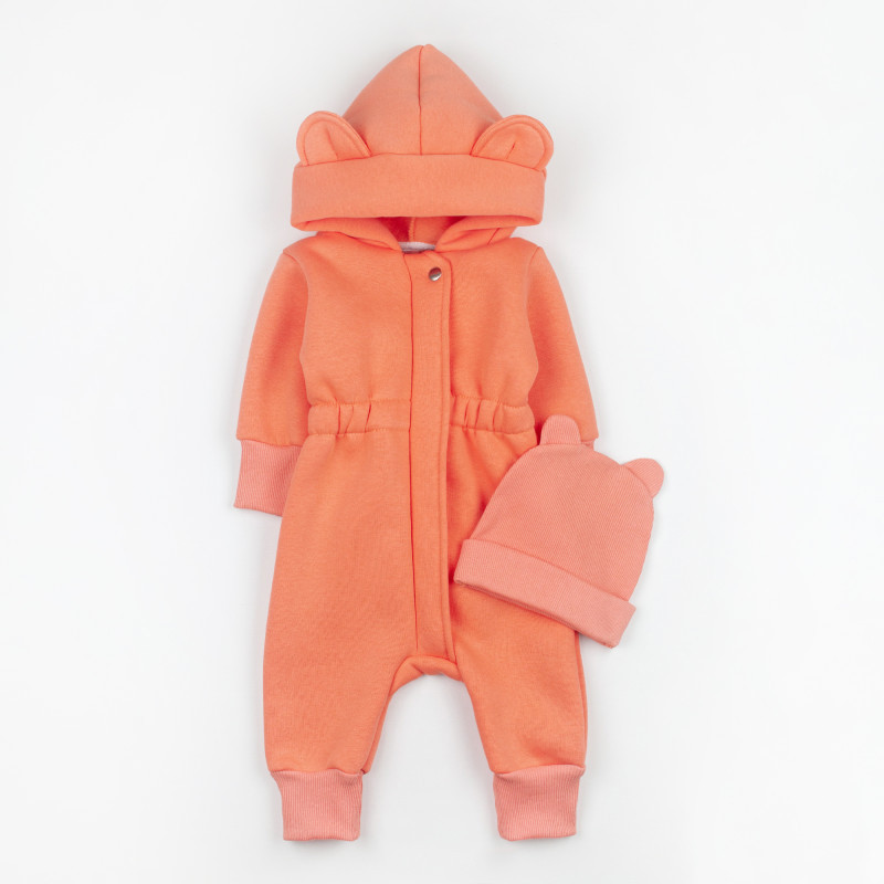 Ромпер із шапочкою дитячий на флісі Juicy peach зріст 86 см (12 - 18 місяців) Malena Персиковий