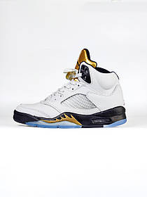 Жіночі Кроссовки Nike Air Jordan 5 Retro Olympic White / Найк Аїр Джордан 5 Ретро Олімпік Білі із Золотистим