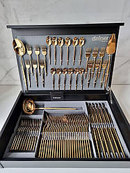 Набір столових приборів 75 пр Dalper Cosmos shiny Gold в дерев'яній коробці