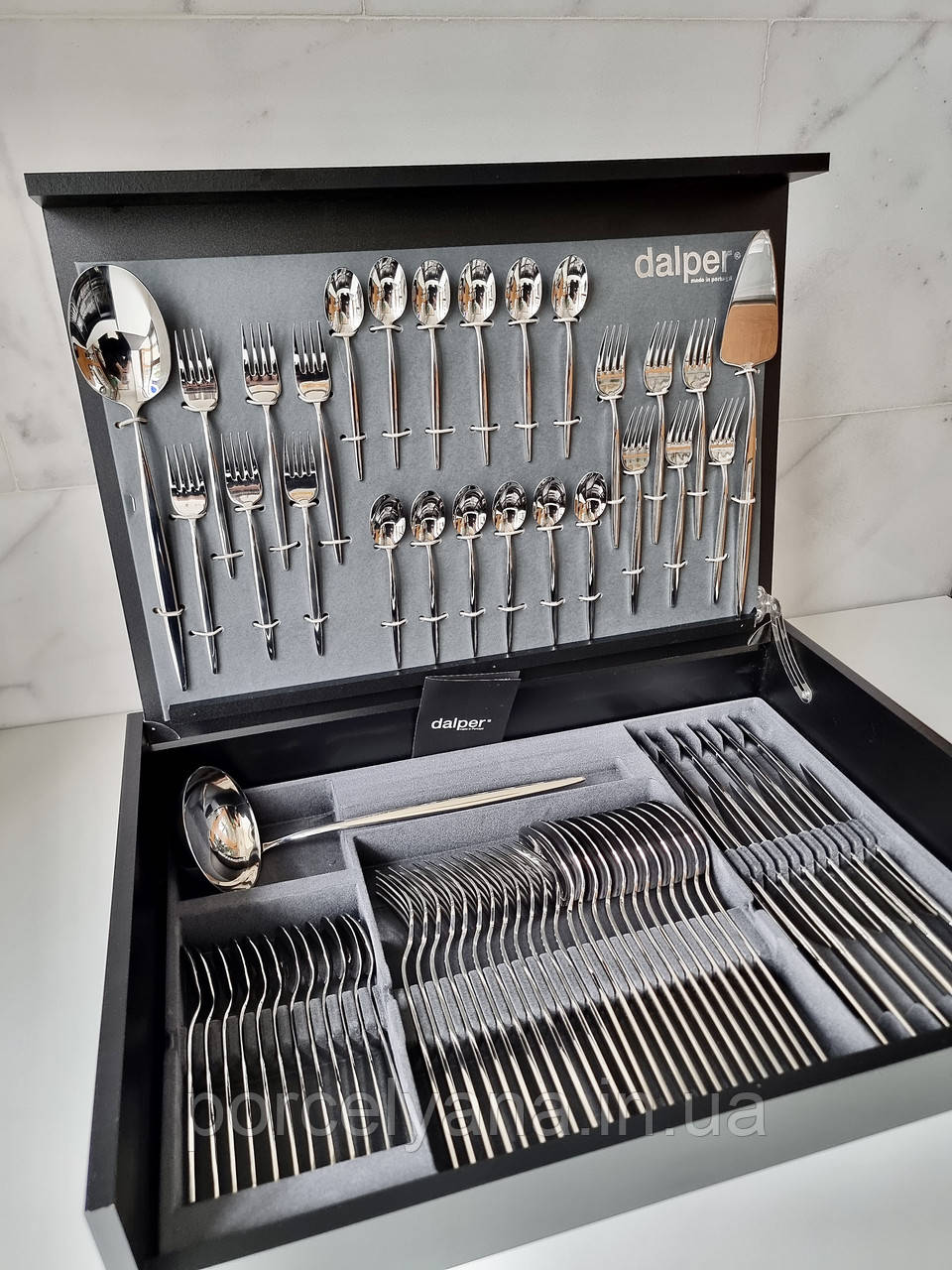 Набір столових приладів 75 пр Dalper Cosmos shiny в дерев'яній коробці, фото 1