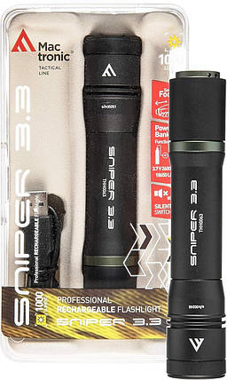 Тактичний ручний ліхтар Mactronic Sniper 3.3 | 1000 лм, система фокусування, функція powerbank, Type-C USB, фото 1